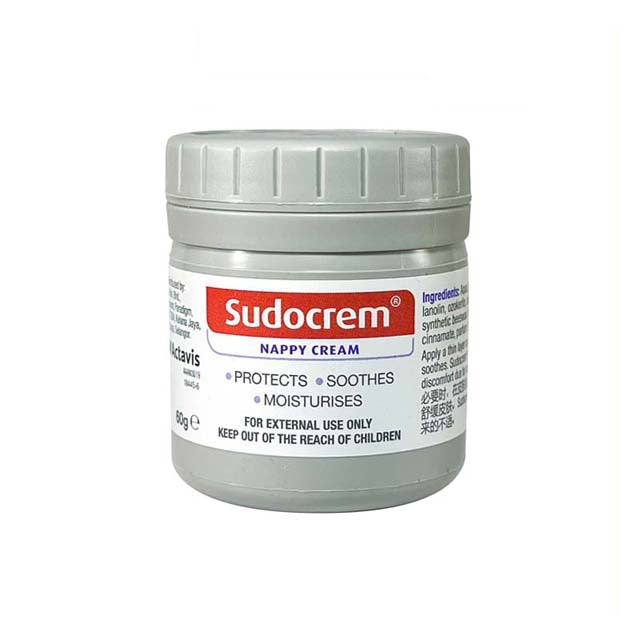 Sudocrem nappy rash cream 60g in a gray container for protecting and soothing baby skin