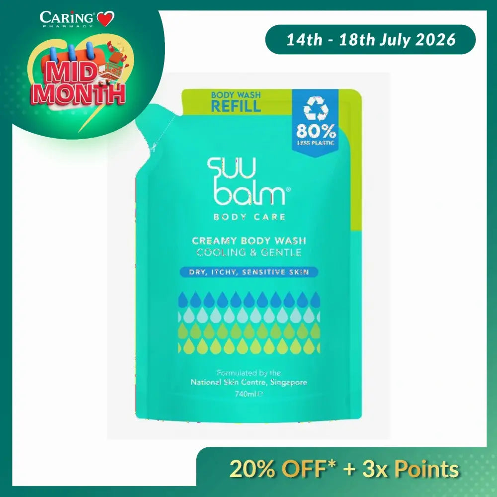 Suu Balm body wash refill in a eco-friendly pouch for dry, itchy, sensitive skin