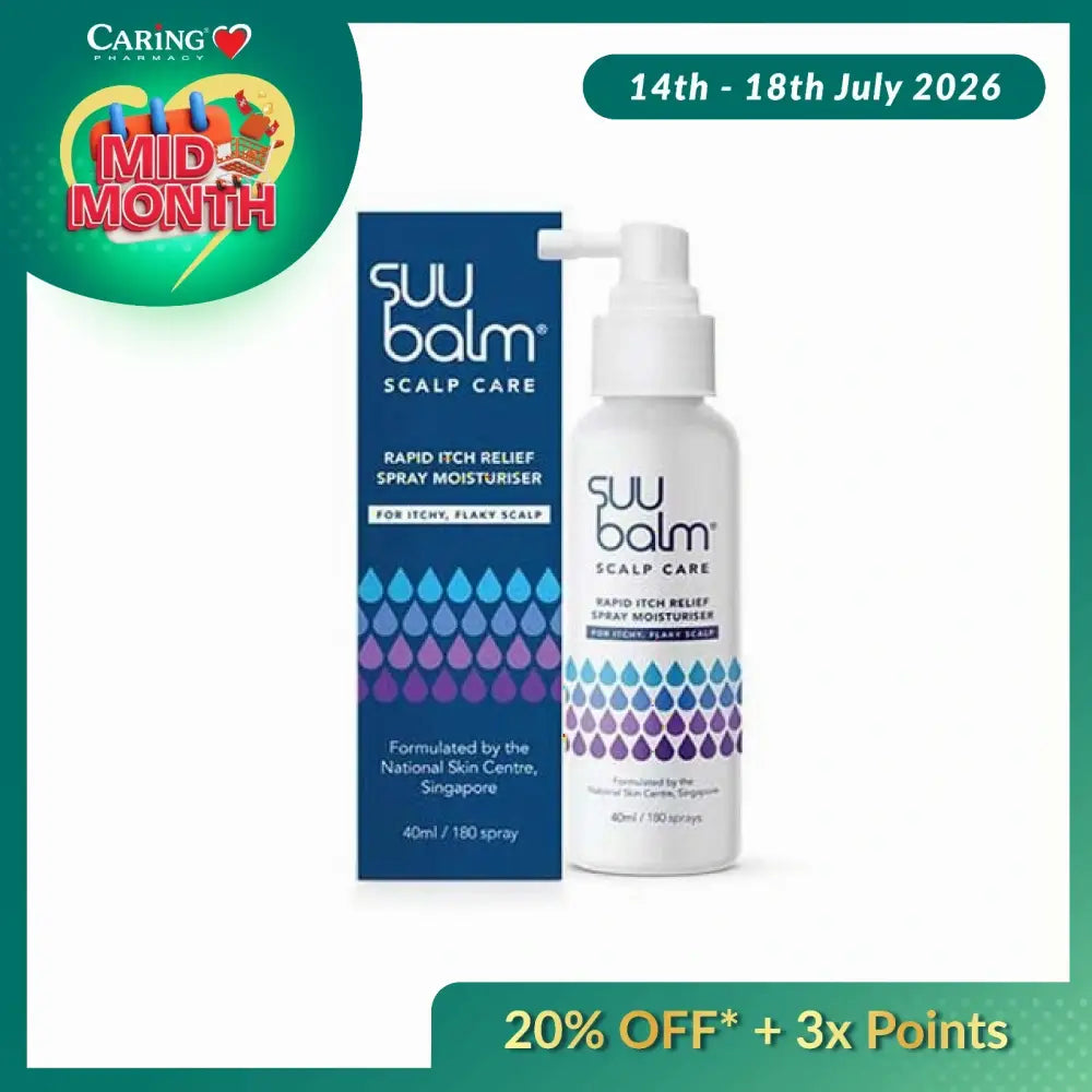 SUU BALM Rapid Itch Relief Spray Moisturizer for itchy, flaky scalp in 40ml bottle