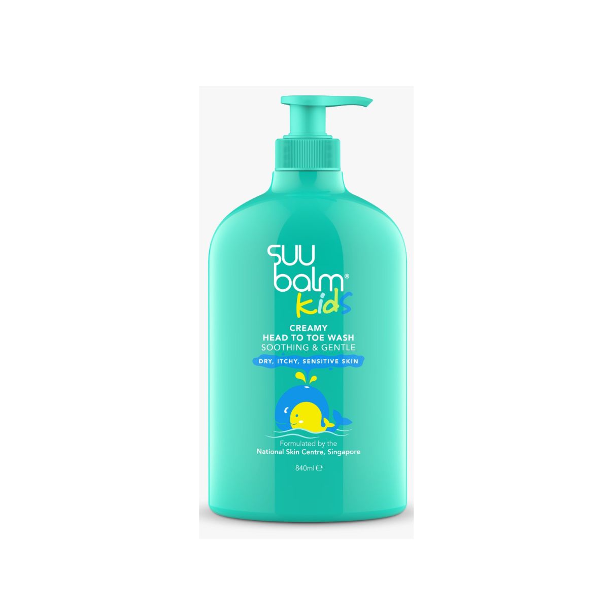 SUU BALM Kids Head to Toe Wash in green bottle, soothing for dry, itchy, and sensitive skin