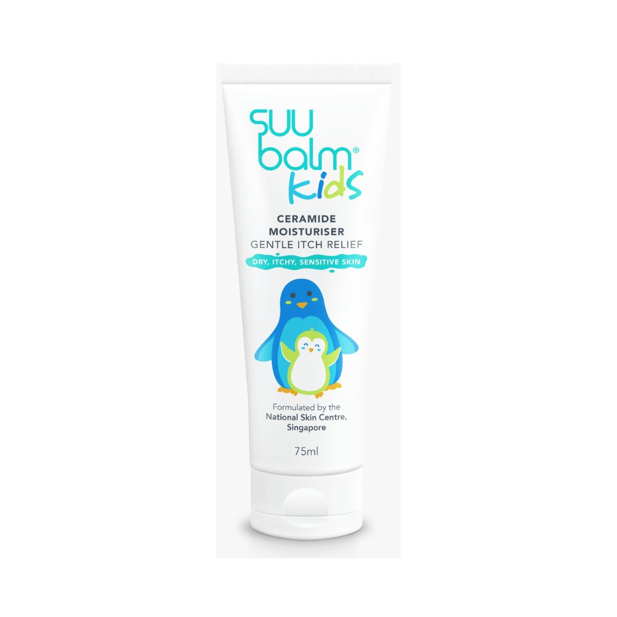 Suu Balm Kids itch relief cream in a 75ml tube for soothing dry, itchy skin