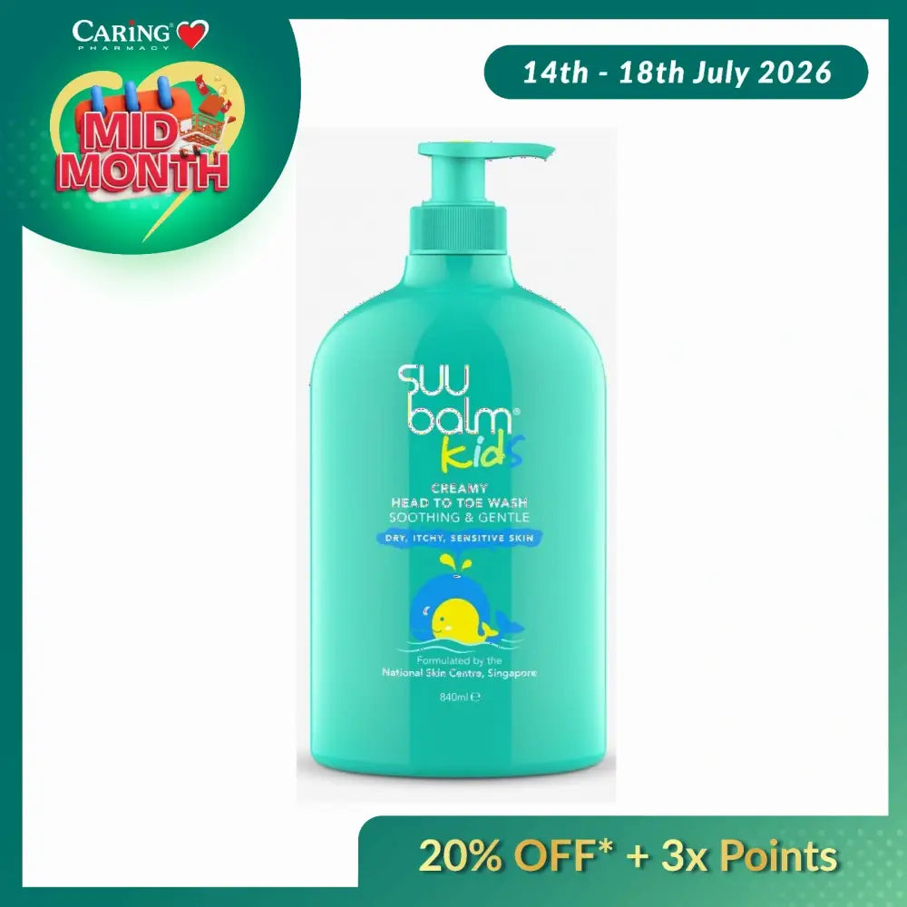 SUU BALM Kids Head to Toe Wash in green bottle, soothing for dry, itchy, and sensitive skin