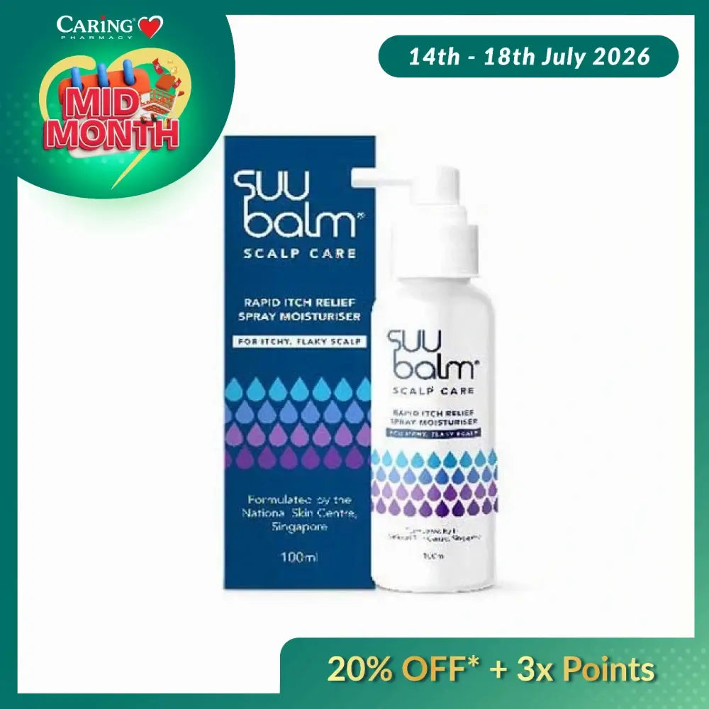 Suu Balm rapid itch relief spray in a 100ml bottle for soothing itchy, flaky scalp