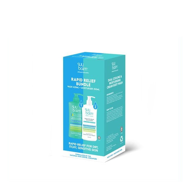 Suu Balm rapid relief bundle featuring soothing moisturizer and cream for dry, sensitive skin