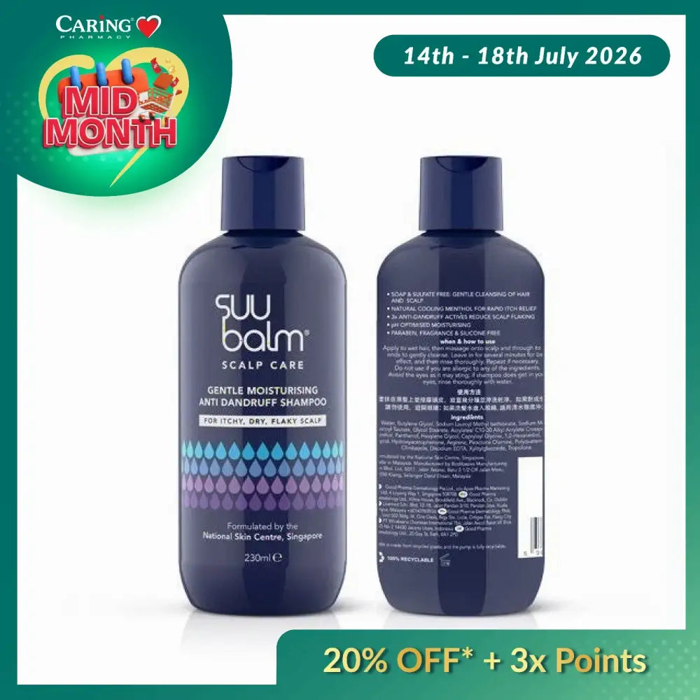 SUU BALM Gentle Moisturising Anti Dandruff Shampoo for Itchy Dry Flaky Scalp, 230ml bottles