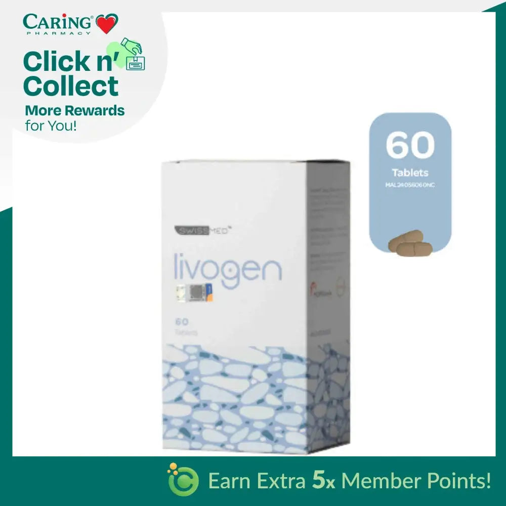 SWISSMED Livogen iron supplement Malaysia, 60 tablets in a sleek packaging for enhanced iron intake