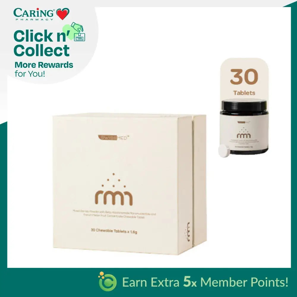SWISSMED NMN chewable tablets in a box of 30 for energy and anti-aging support
