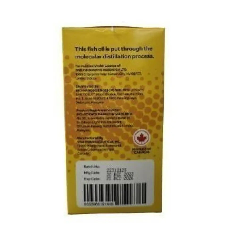 SWISSMED Omega 3 90 softgels packaging featuring molecular distillation details and expiration date