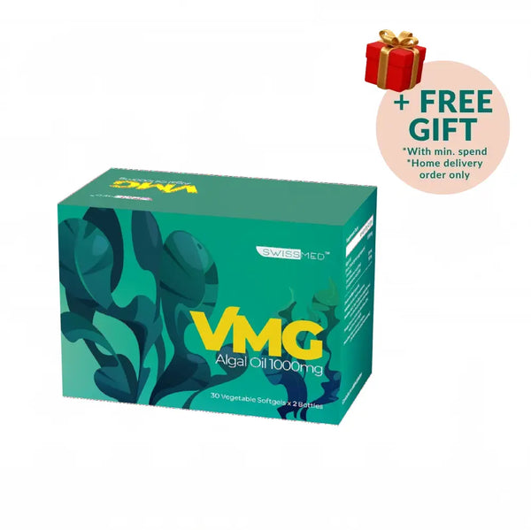 SWISSMED Algae Oil Supplement 1000mg in a box of 30 vegetable softgels for daily health support