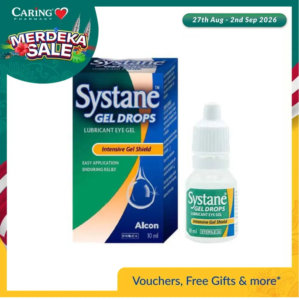 Systane Gel Drops 10ml bottle with blue packaging designed for lasting eye lubrication and relief