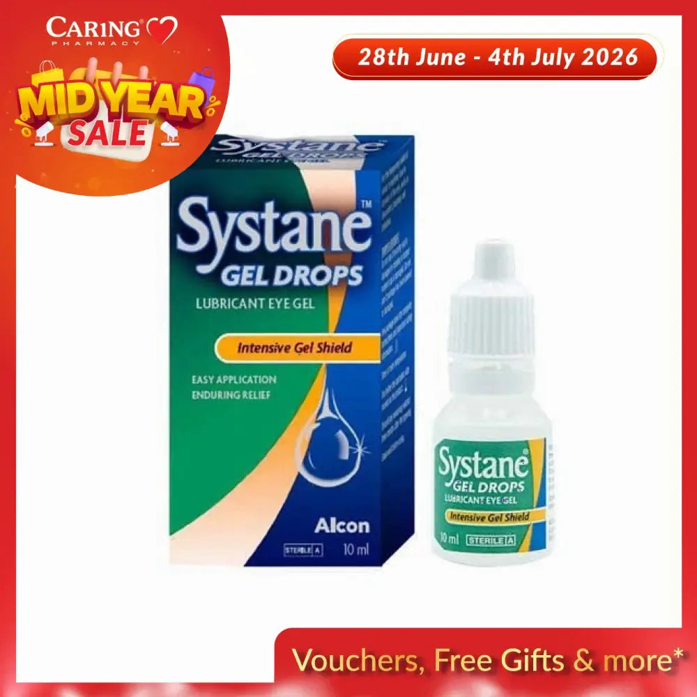 Systane Gel Drops 10ml bottle with blue packaging designed for lasting eye lubrication and relief