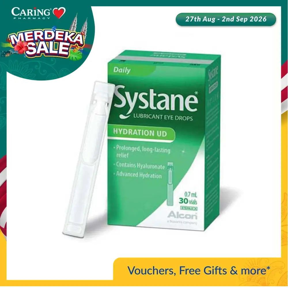 Systane Hydration UD eye drops in a 0.7ml vial with box packaging for dry eye relief