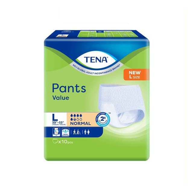 TENA adult diapers large in a pack of 10, featuring a comfortable and discreet design for daily use