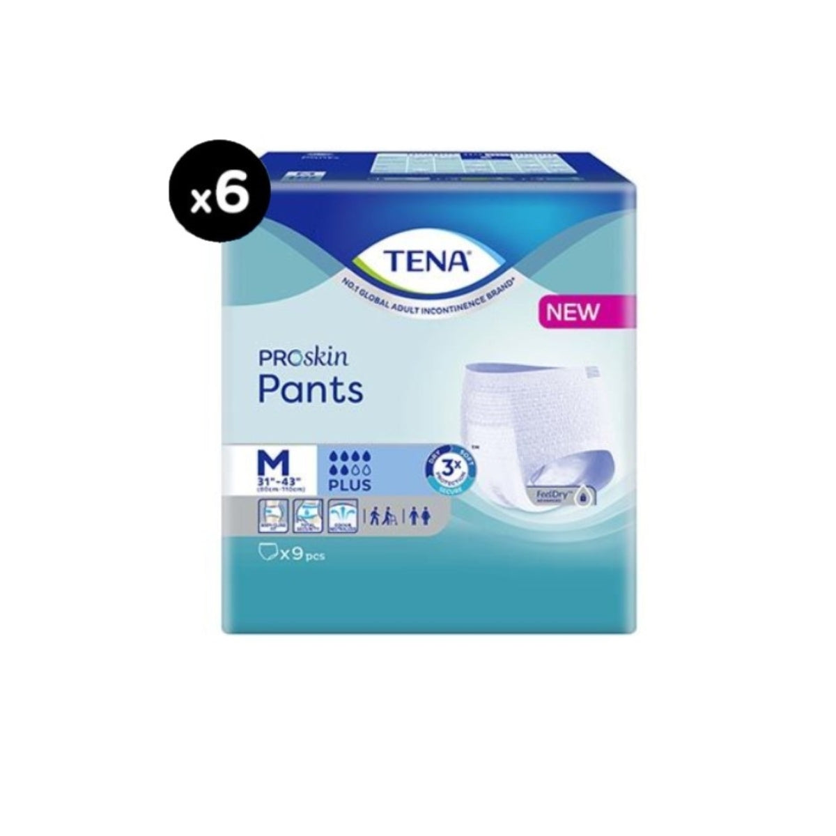 Tena Pants Plus M Malaysia package containing six adult incontinence pants for comfort and protection