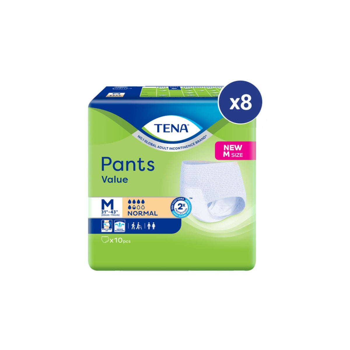 Tena Pants Value Adult Medium Pack of 8 with breathable design for comfort and protection