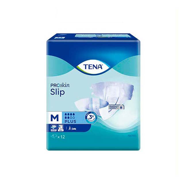 TENA Plus adult diaper M size pack of 12 featuring soft, breathable material for optimal comfort