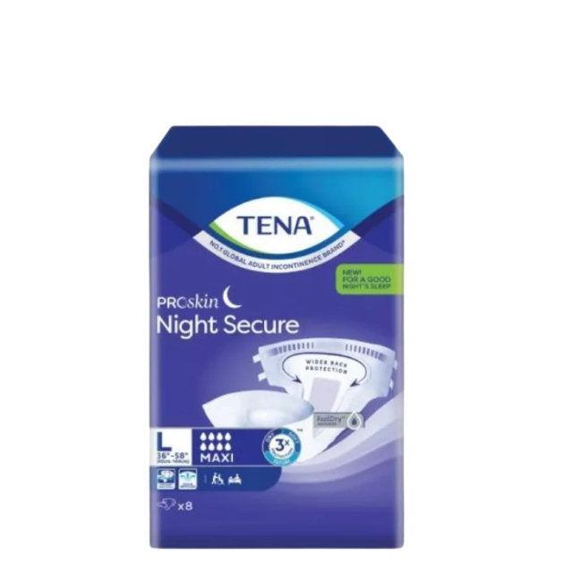 TENA ProSkin Night Secure adult diapers in large size with maximum absorption for overnight comfort