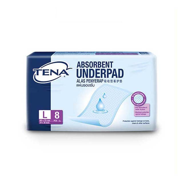 TENA underpad 8pcs for maximum absorption and protection against leaks on beds and furniture