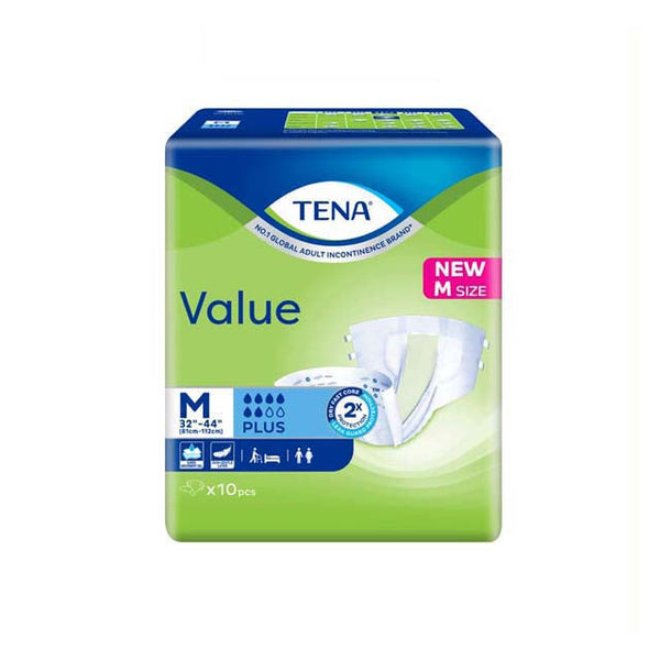 TENA Value adult diaper M size pack containing 10 pieces, designed for comfort and absorbency