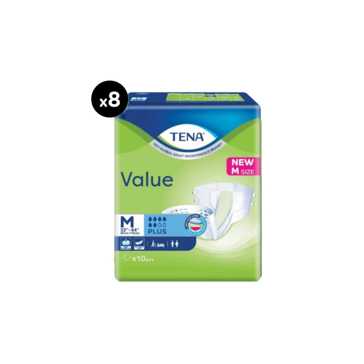 Tena Value Adult Diapers Medium Pack of 80 with Extra Absorbency for Daily Protection