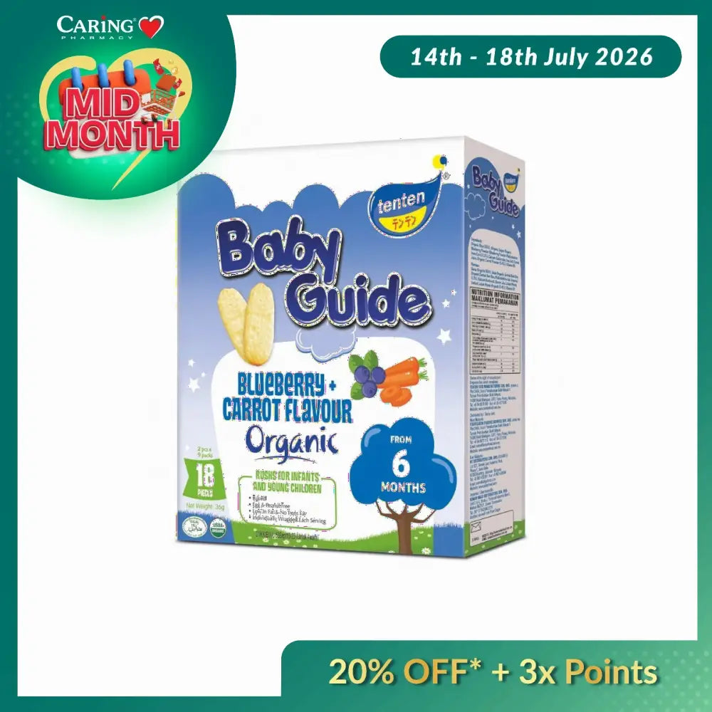 TENTEN BABY GUIDE ORGANIC RICE RUSKS 36G (BLUEBERRY & CARROT)