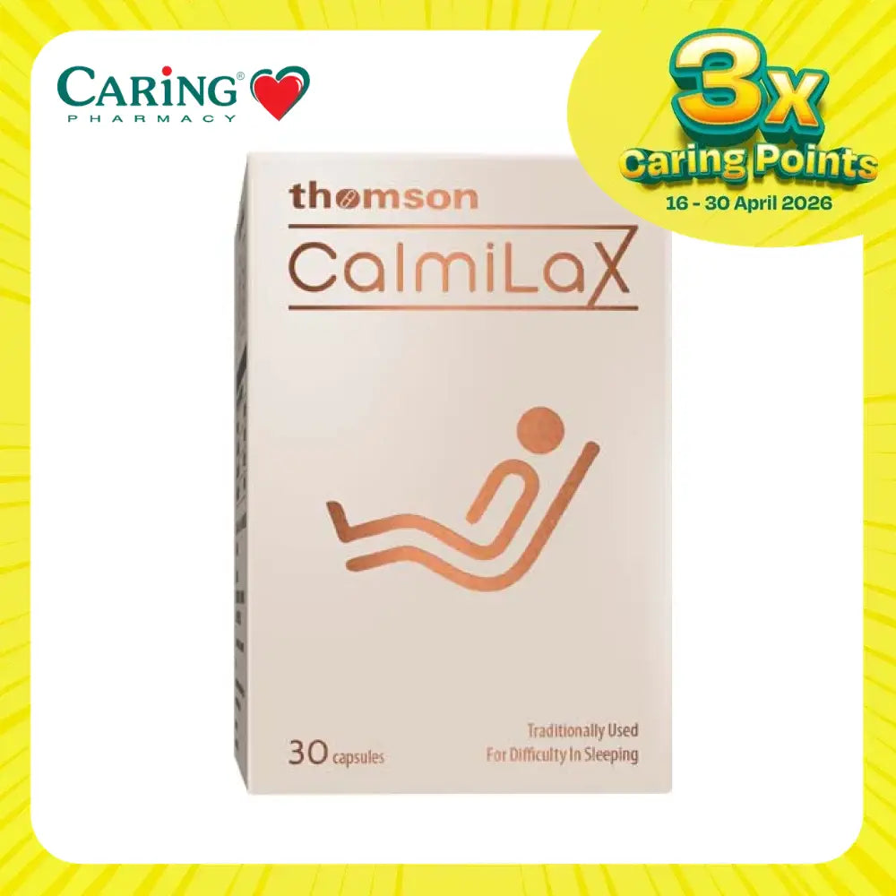 Thomson CalmiLax sleep aid in a box of 30 capsules for difficulty in sleeping