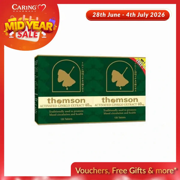 Thomson Ginkgo 40mg supplement tablets in a green box for promoting blood circulation and health