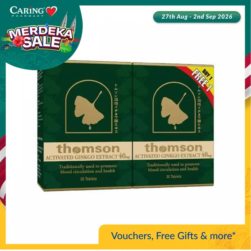 Thomson Ginkgo 40mg supplement box offering 30 tablets for promoting blood circulation and health