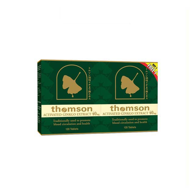 Thomson Ginkgo 40mg supplement tablets in a green box for promoting blood circulation and health