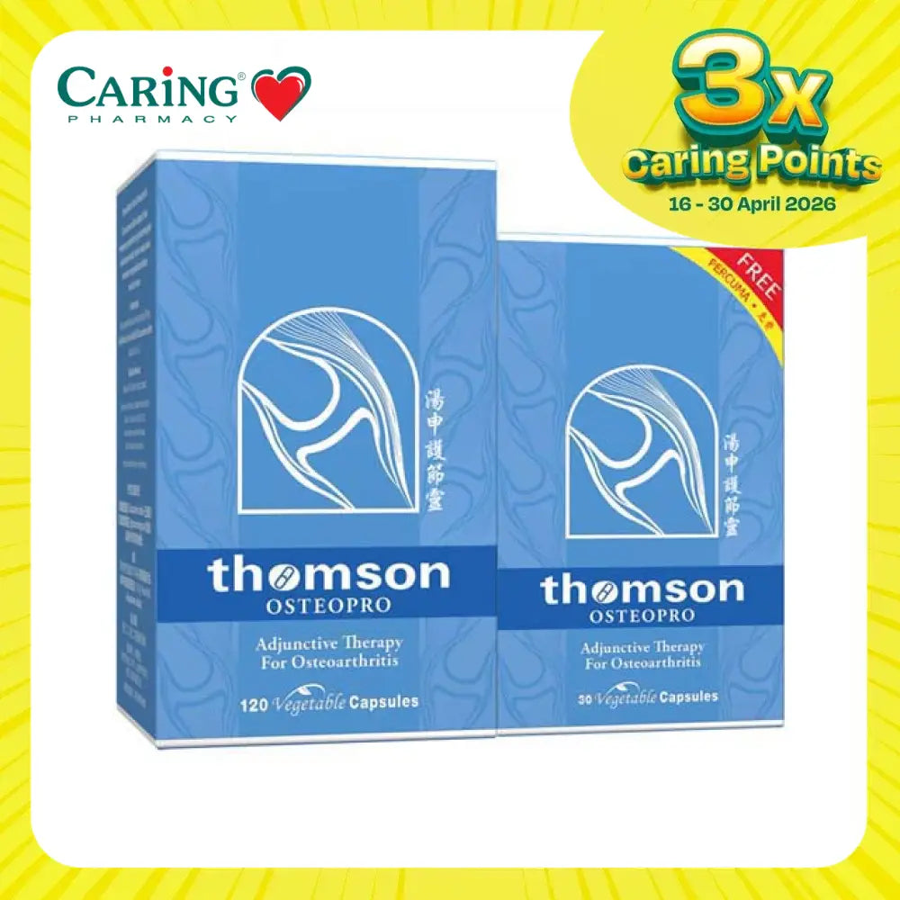 Thomson Osteopro 300mg supplement in blue packaging with 120 vegetable capsules for osteoarthritis support