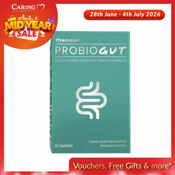 Thomson PROBIOGUT probiotic supplement box with 30 sachets for gut health and digestion support