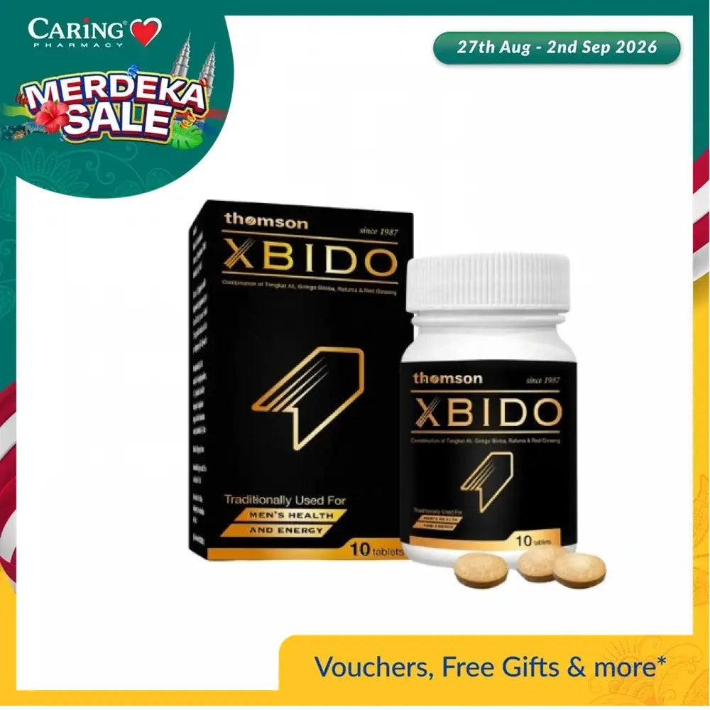 THOMSON XBIDO supplement in a bottle with 10 tablets for men's health and energy.