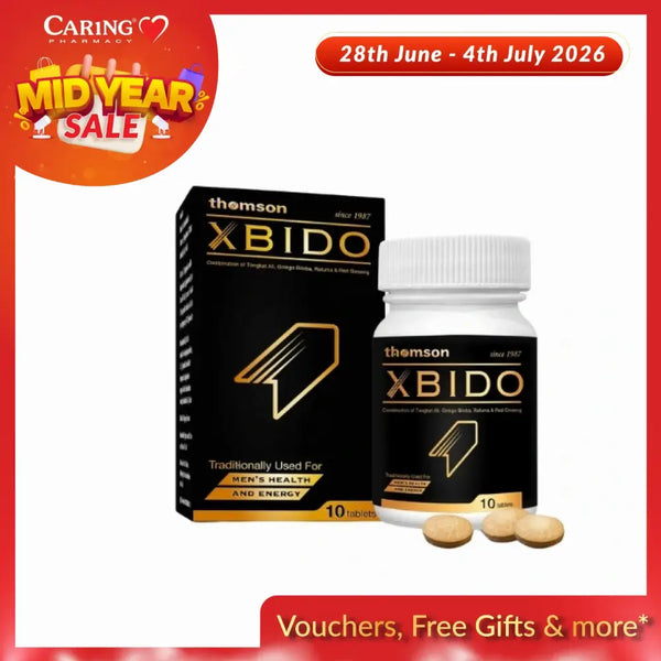 THOMSON XBIDO supplement in a bottle with 10 tablets for men's health and energy.