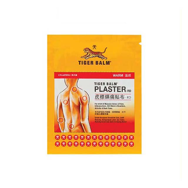 Tiger Balm warm plaster for pain relief in a convenient package with application instructions