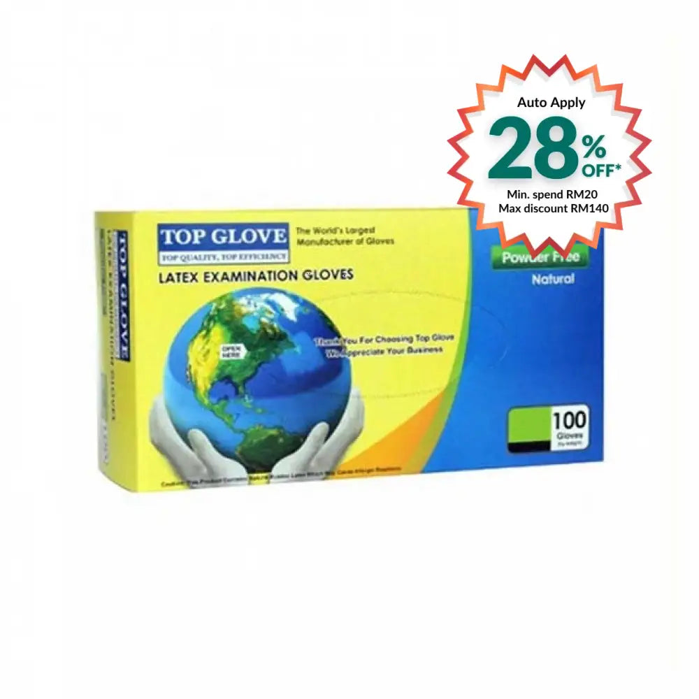 TOP GLOVE LATEX POWDER FREE M 100S