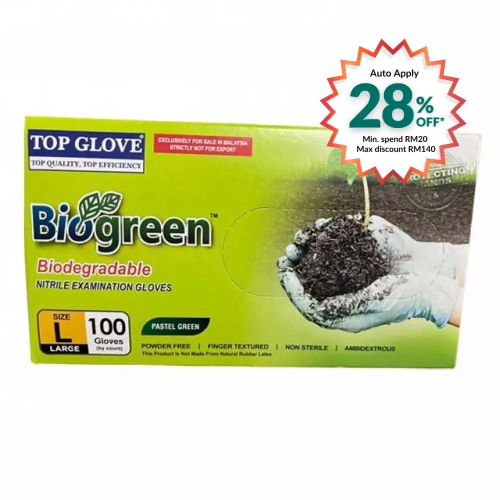 TOP GLOVE NITRILE BIOGREEN GLOVE L 100S