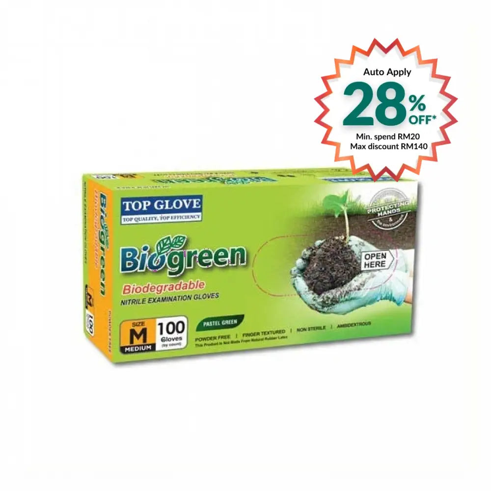 TOP GLOVE NITRILE BIOGREEN GLOVE M 100S