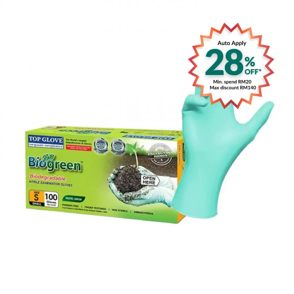 TOP GLOVE NITRILE BIOGREEN GLOVE S 100S