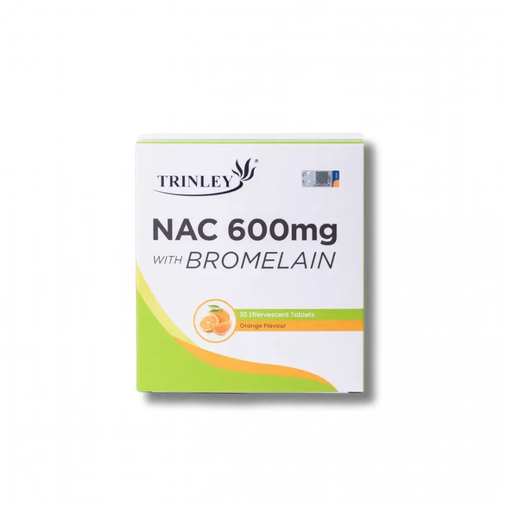 GROWAY TRINLEY NAC 600mg with bromelain supplement in orange flavored effervescent tablets