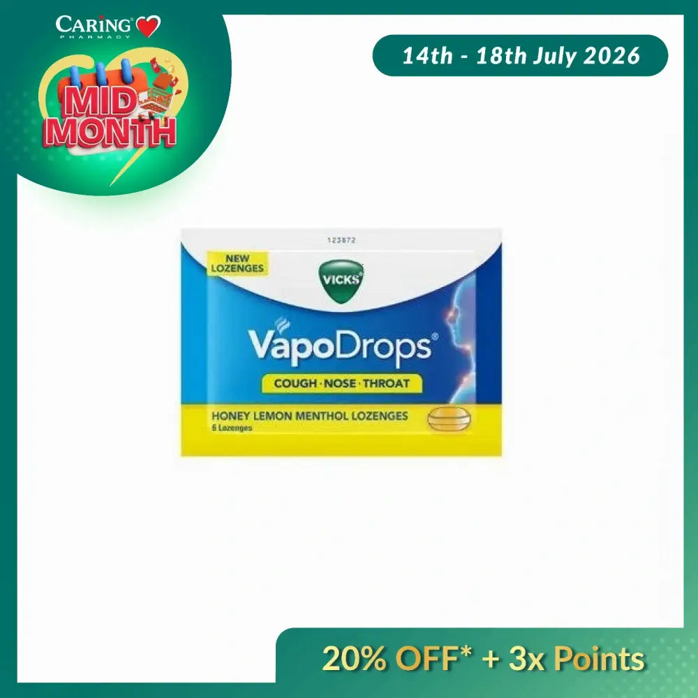Vicks Vapodrops honey lemon lozenges pack for soothing cough and throat relief