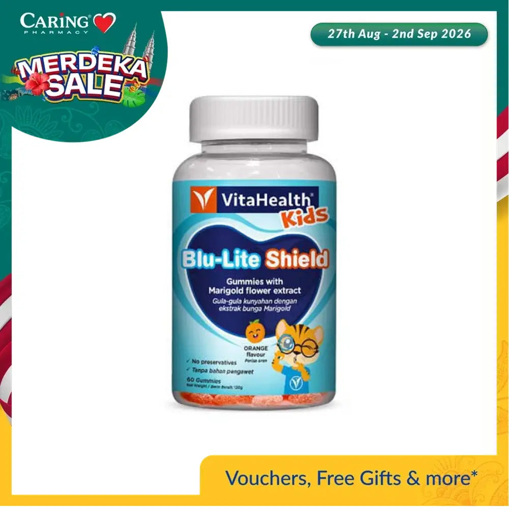 VitaHealth Blu-Lite Shield gummies with marigold flower extract in orange flavor for kids' immunity support