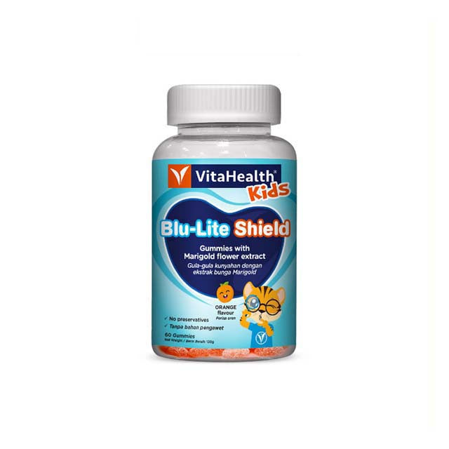 VitaHealth Blu-Lite Shield gummies with marigold flower extract in orange flavor for kids' immunity support
