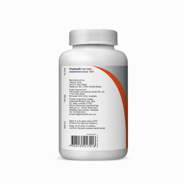 VitaHealth Celery Plus supplement bottle with detailed nutritional information on the back label