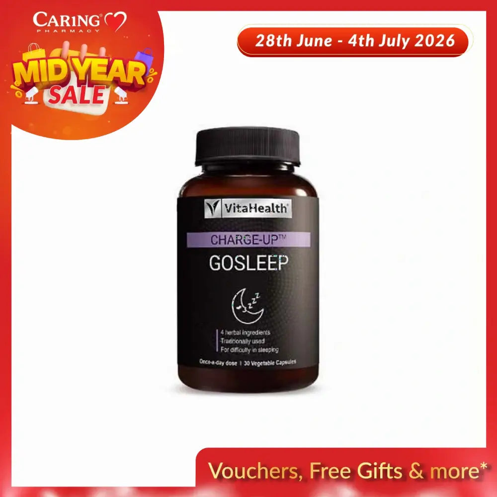 VitaHealth GoSleep sleep supplement in a dark bottle with a label featuring herbal ingredients for better sleep