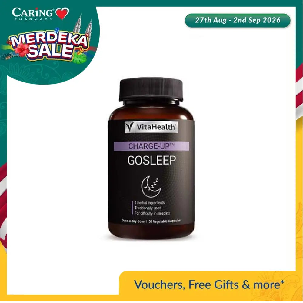 VitaHealth GoSleep sleep supplement in a dark bottle with a label featuring herbal ingredients for better sleep