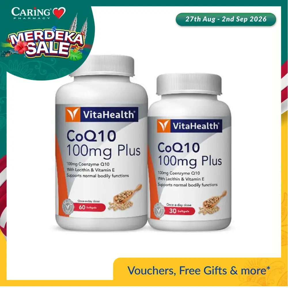VitaHealth CoQ10 100mg Plus supplements in Malaysia for normal bodily functions and heart health support