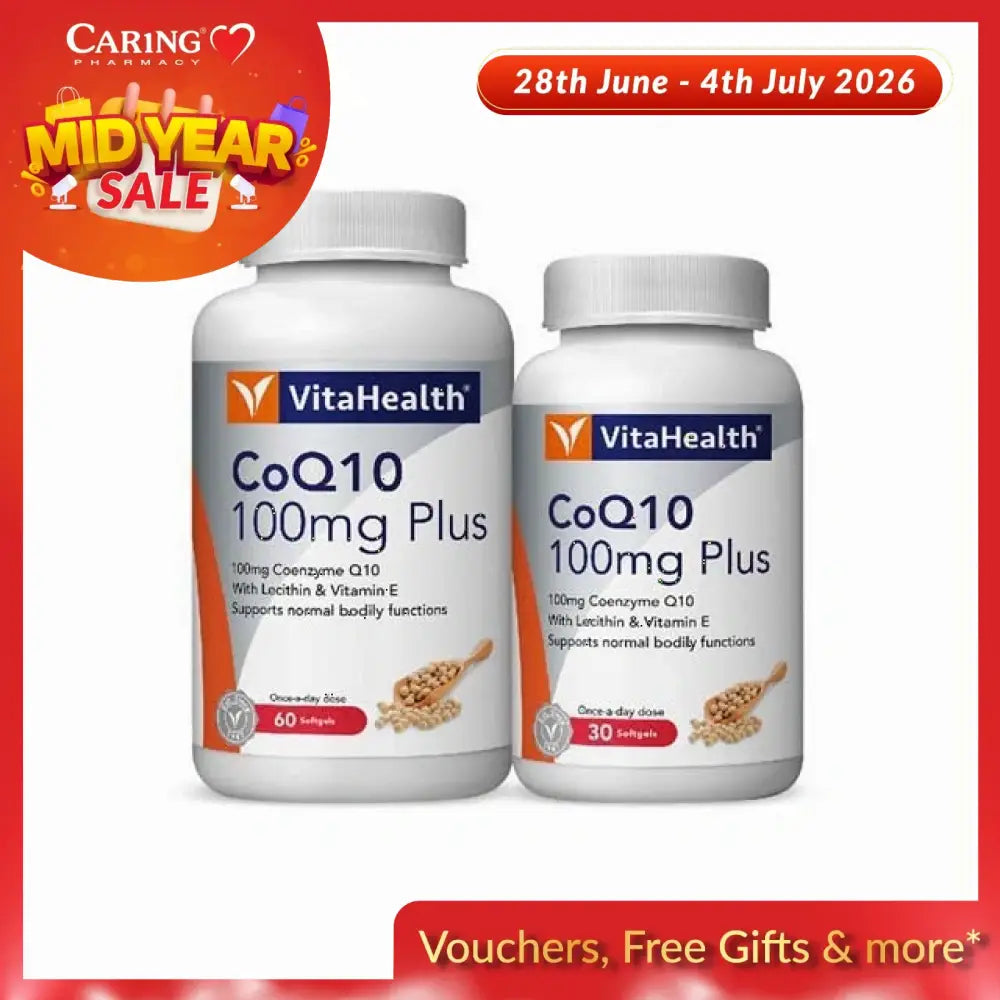 VitaHealth CoQ10 100mg Plus supplements in Malaysia for normal bodily functions and heart health support
