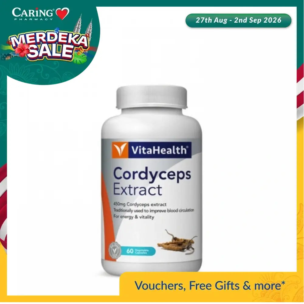 VitaHealth Cordyceps Extract 450mg bottle with 60 capsules for energy and vitality support