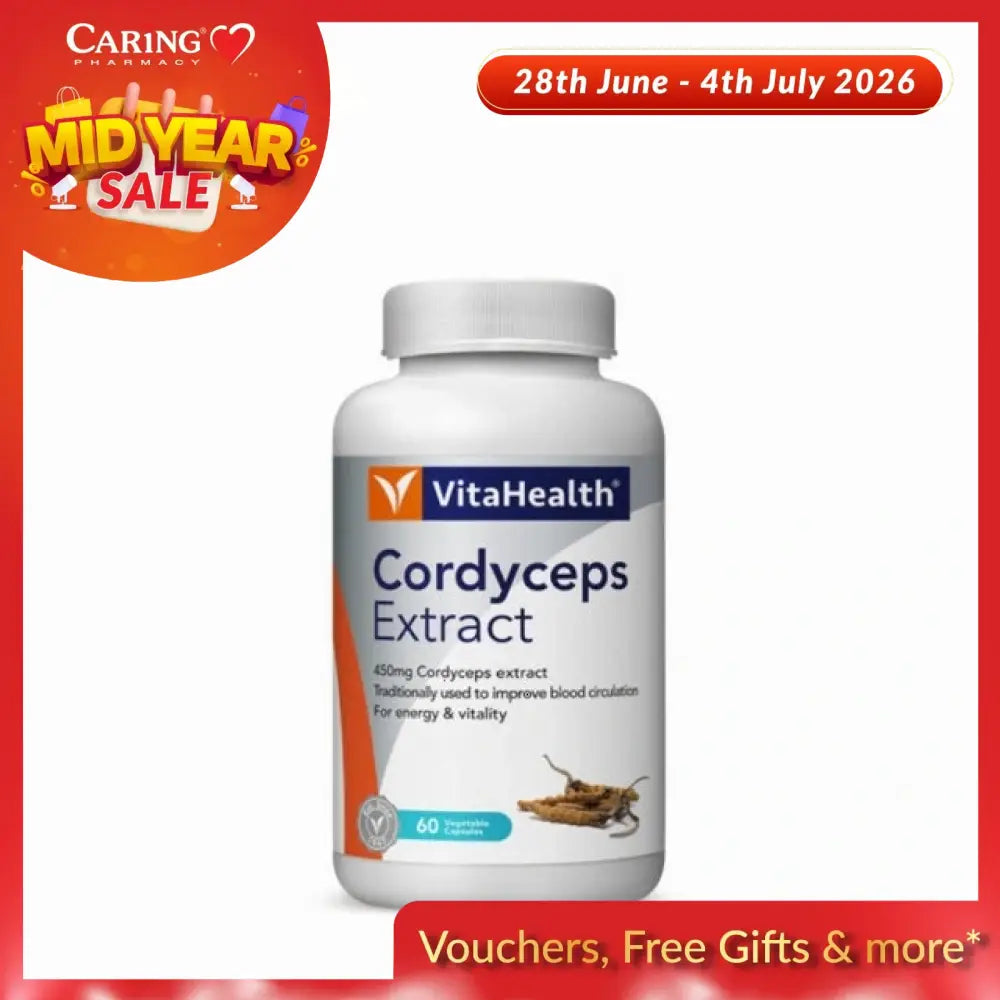 VitaHealth Cordyceps Extract 450mg bottle with 60 capsules for energy and vitality support