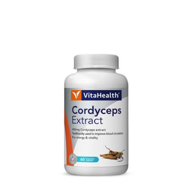 VitaHealth Cordyceps Extract 450mg bottle with 60 capsules for energy and vitality support